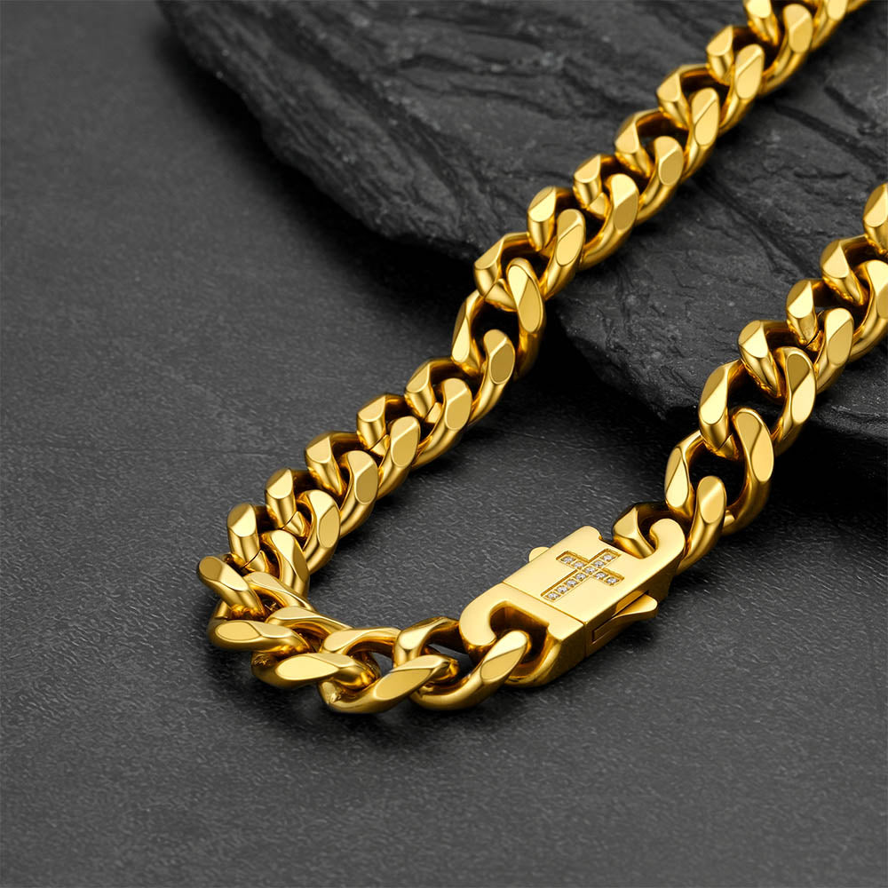 Miami Cuban Link Chain Necklace with Cross for Men