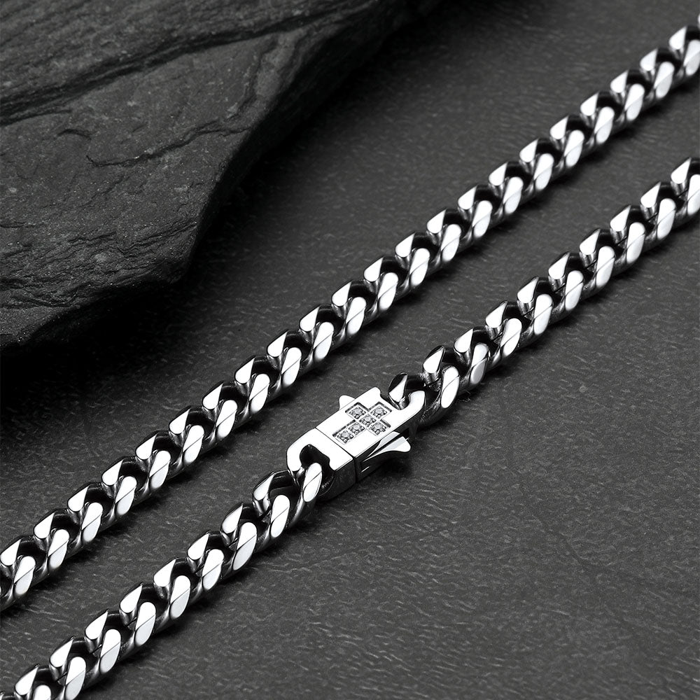 Miami Cuban Link Chain Necklace with Cross for Men