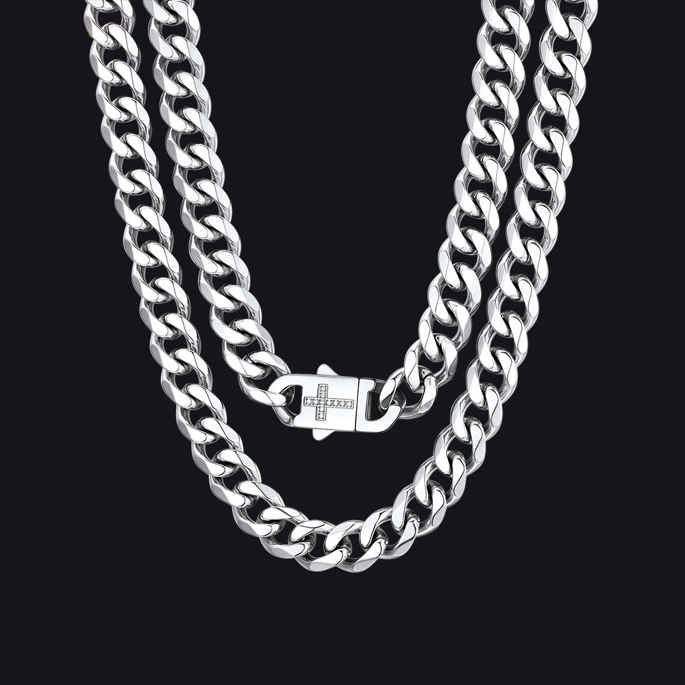 Miami Cuban Link Chain Necklace with Cross for Men