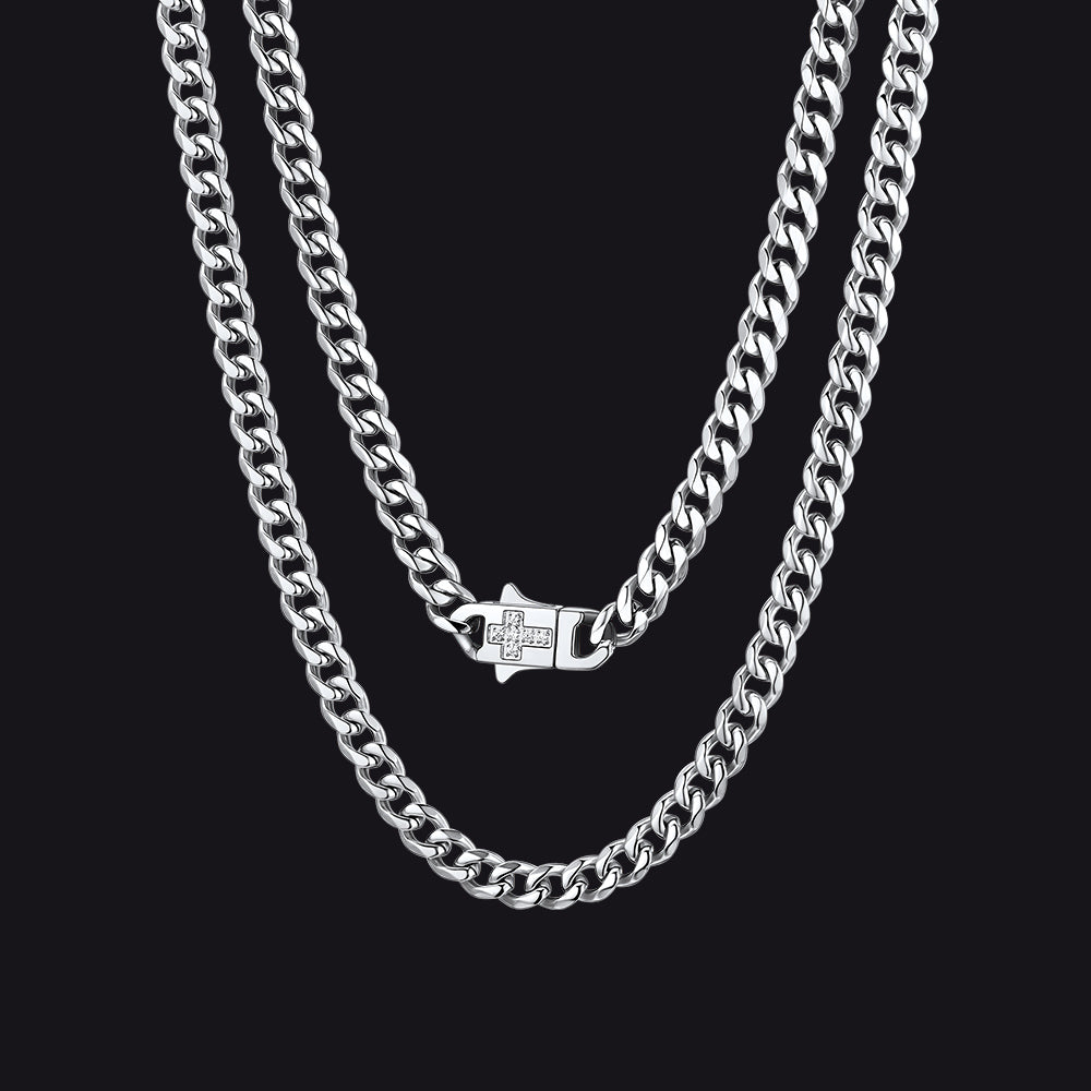 Miami Cuban Link Chain Necklace with Cross for Men