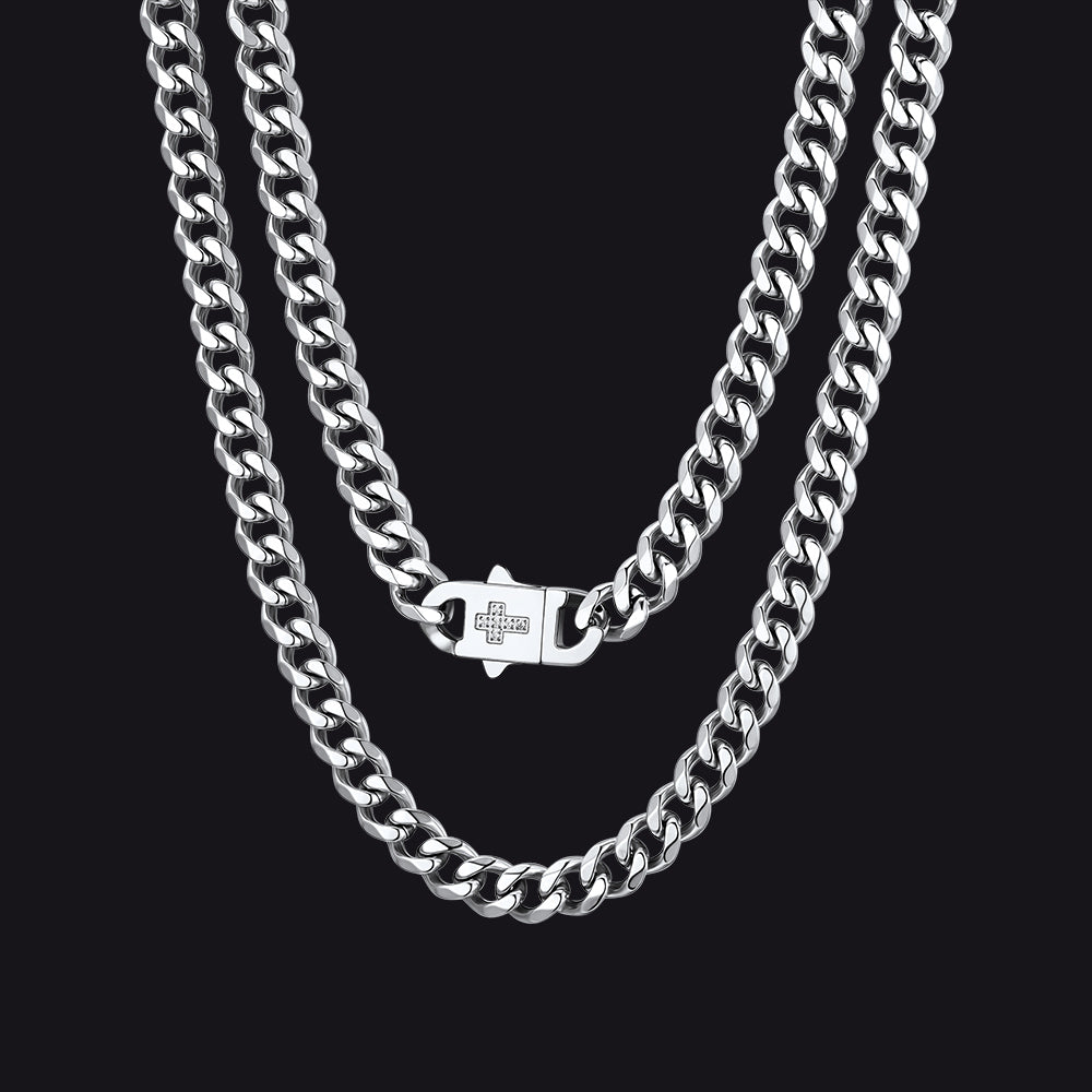 Miami Cuban Link Chain Necklace with Cross for Men