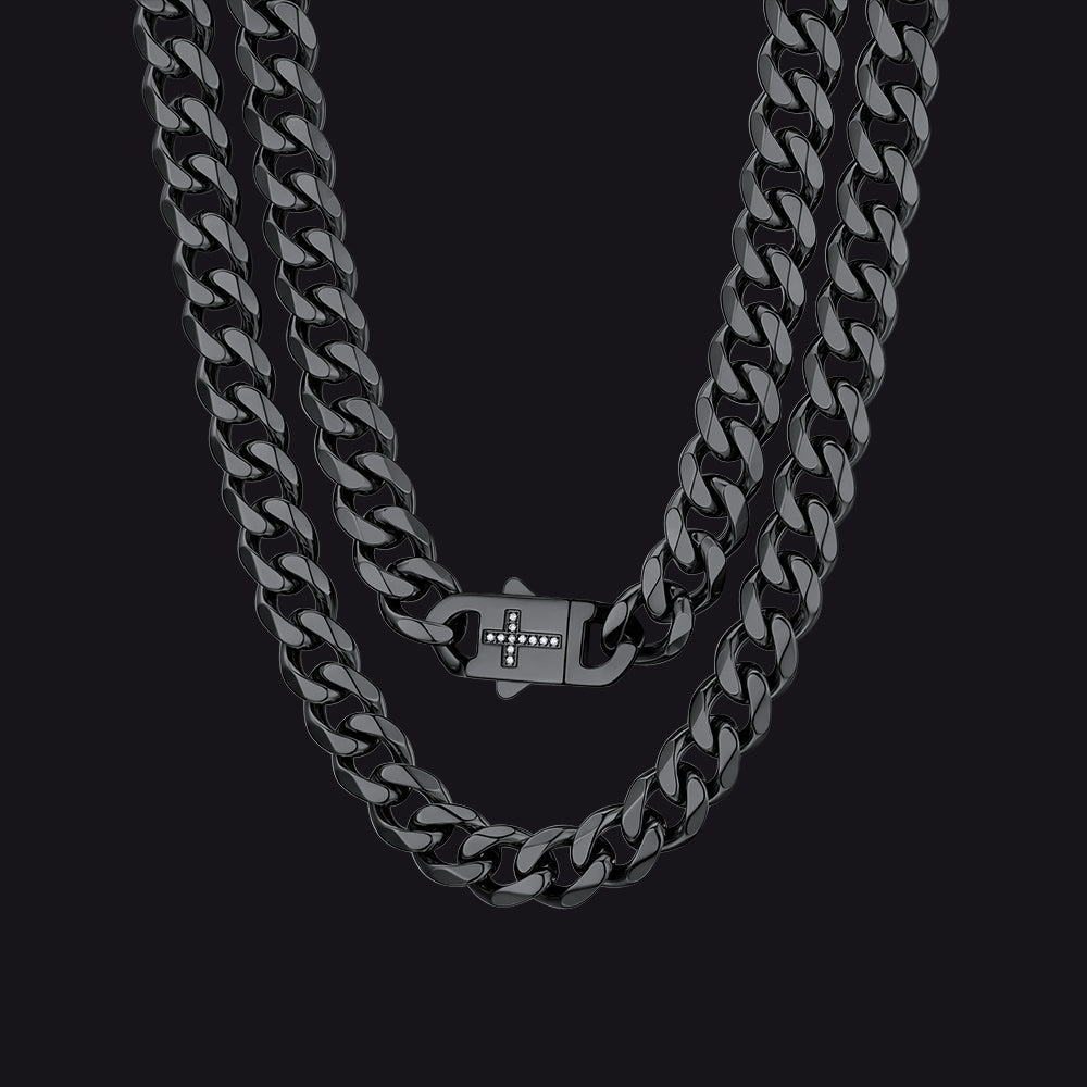 Miami Cuban Link Chain Necklace with Cross for Men