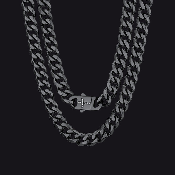 Miami Cuban Link Chain Necklace with Cross for Men