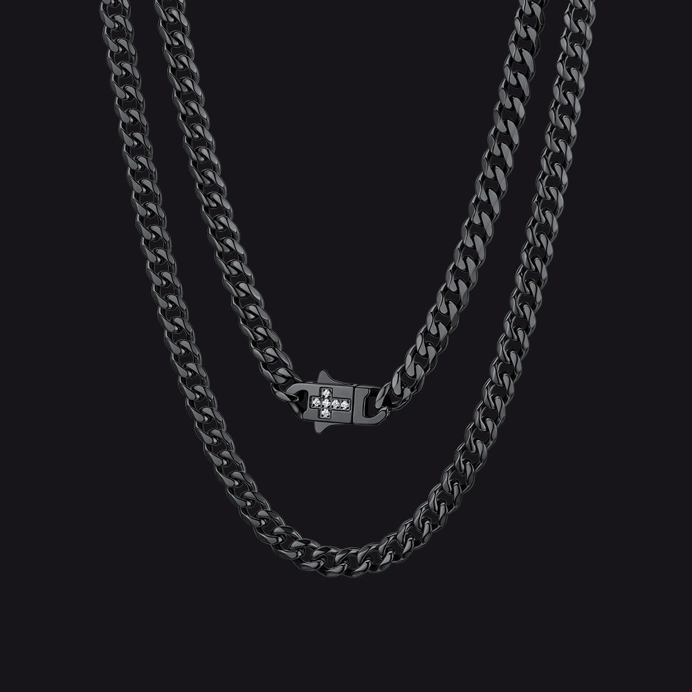 Miami Cuban Link Chain Necklace with Cross for Men