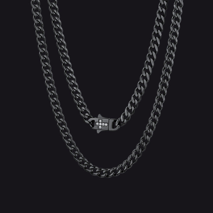 Miami Cuban Link Chain Necklace with Cross for Men