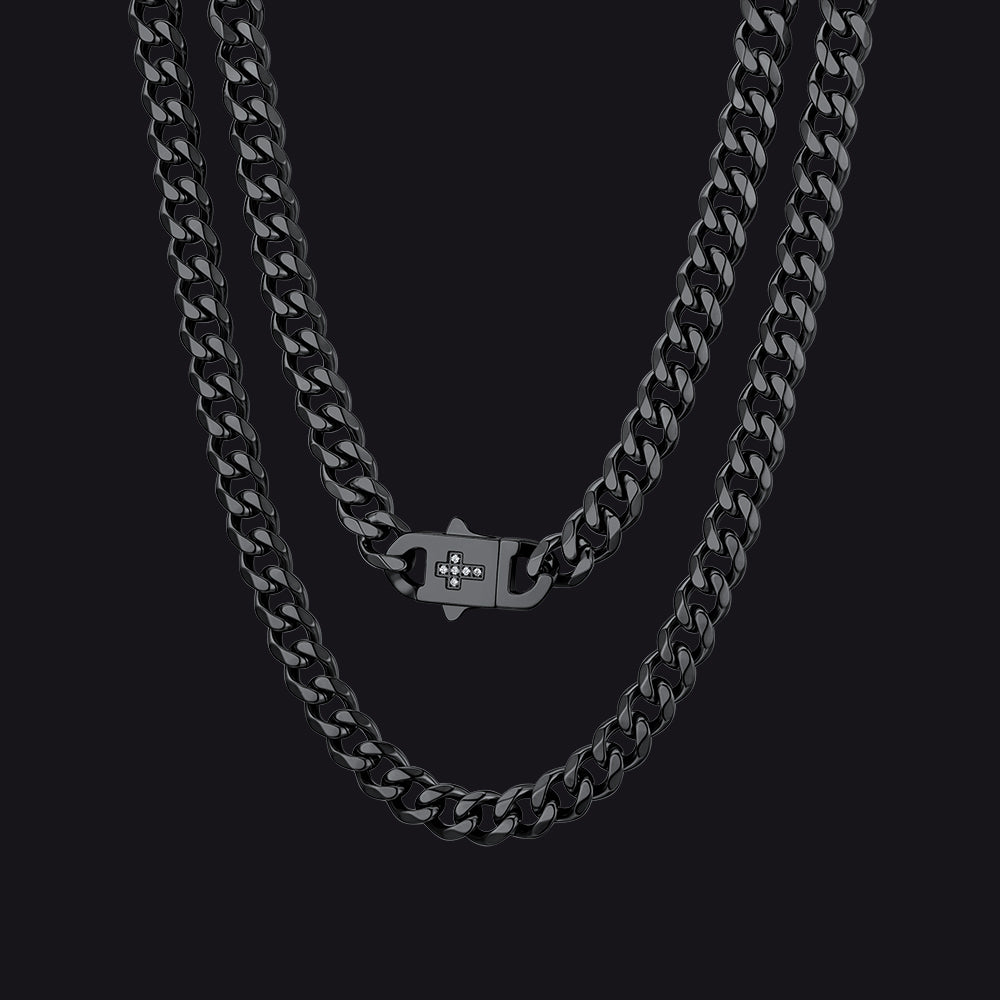 Miami Cuban Link Chain Necklace with Cross for Men