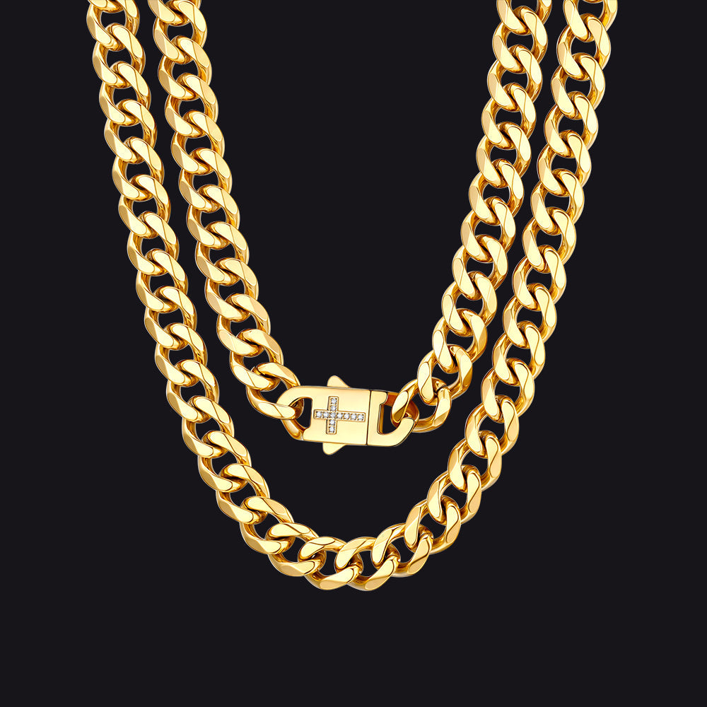 Miami Cuban Link Chain Necklace with Cross for Men