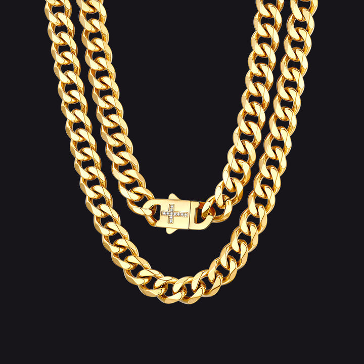 Miami Cuban Link Chain Necklace with Cross for Men