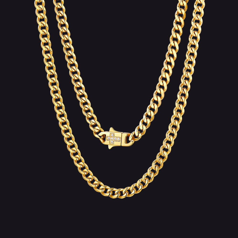 Miami Cuban Link Chain Necklace with Cross for Men