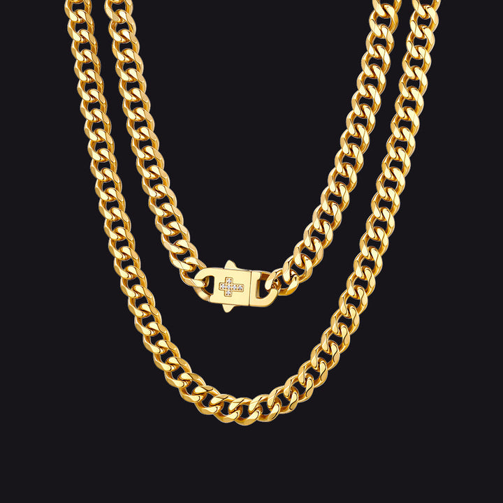 Miami Cuban Link Chain Necklace with Cross for Men
