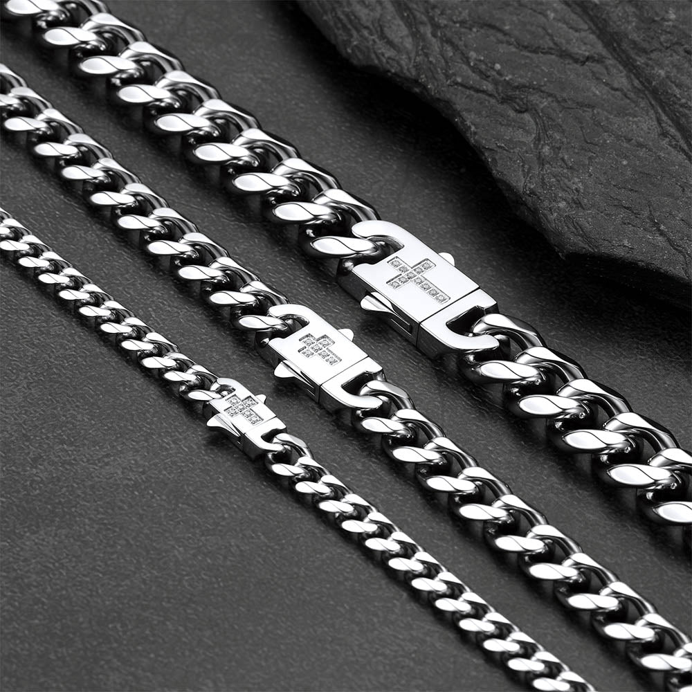 Miami Cuban Link Chain Necklace with Cross for Men