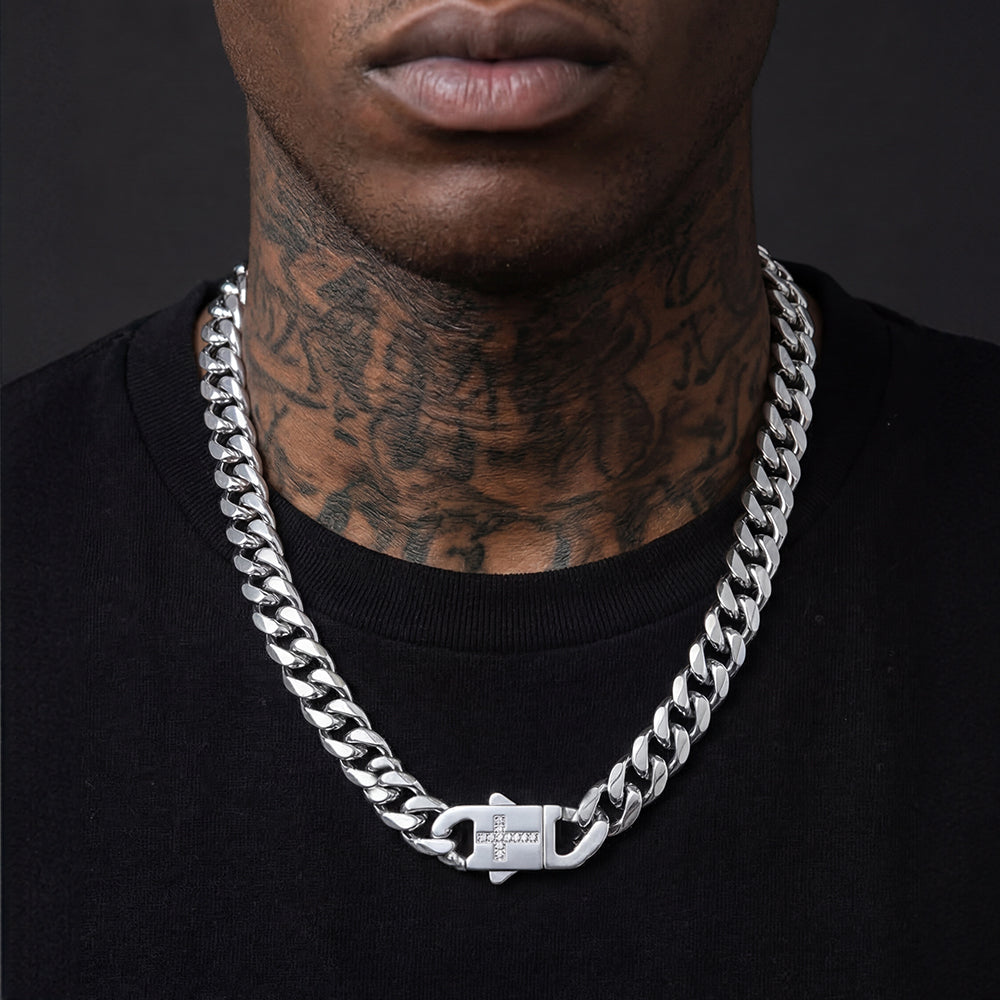 Miami Cuban Link Chain Necklace with Cross for Men
