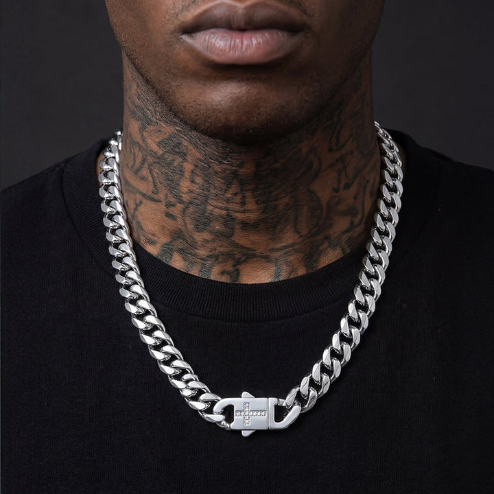 Miami Cuban Link Chain Necklace with Cross for Men
