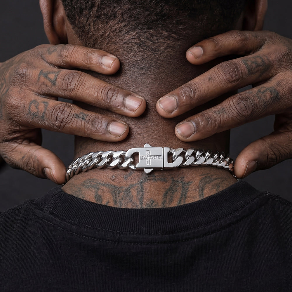 Miami Cuban Link Chain Necklace with Cross for Men