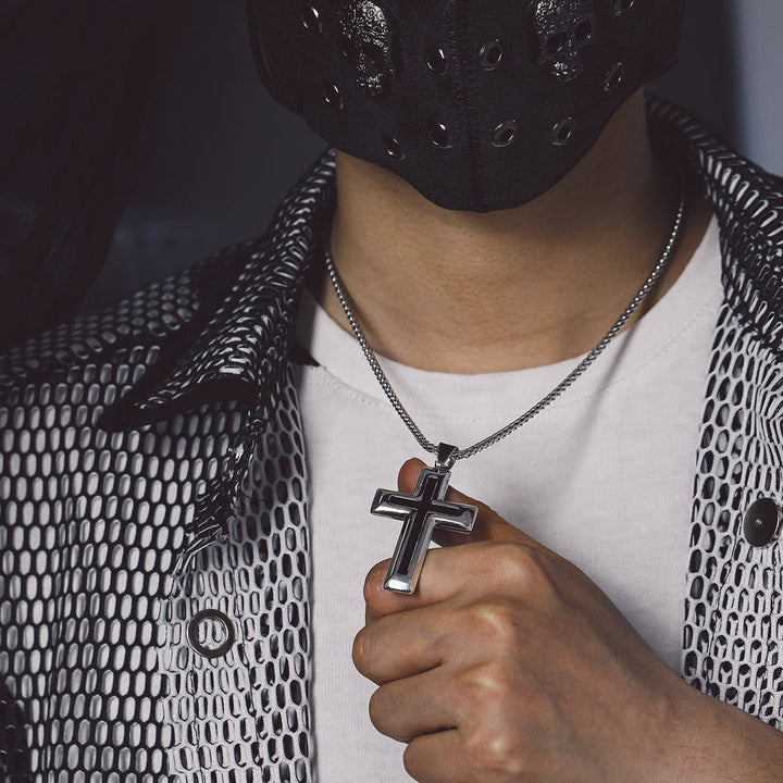 Christian Black Enamel Cross Pendant Necklace for Men Women
