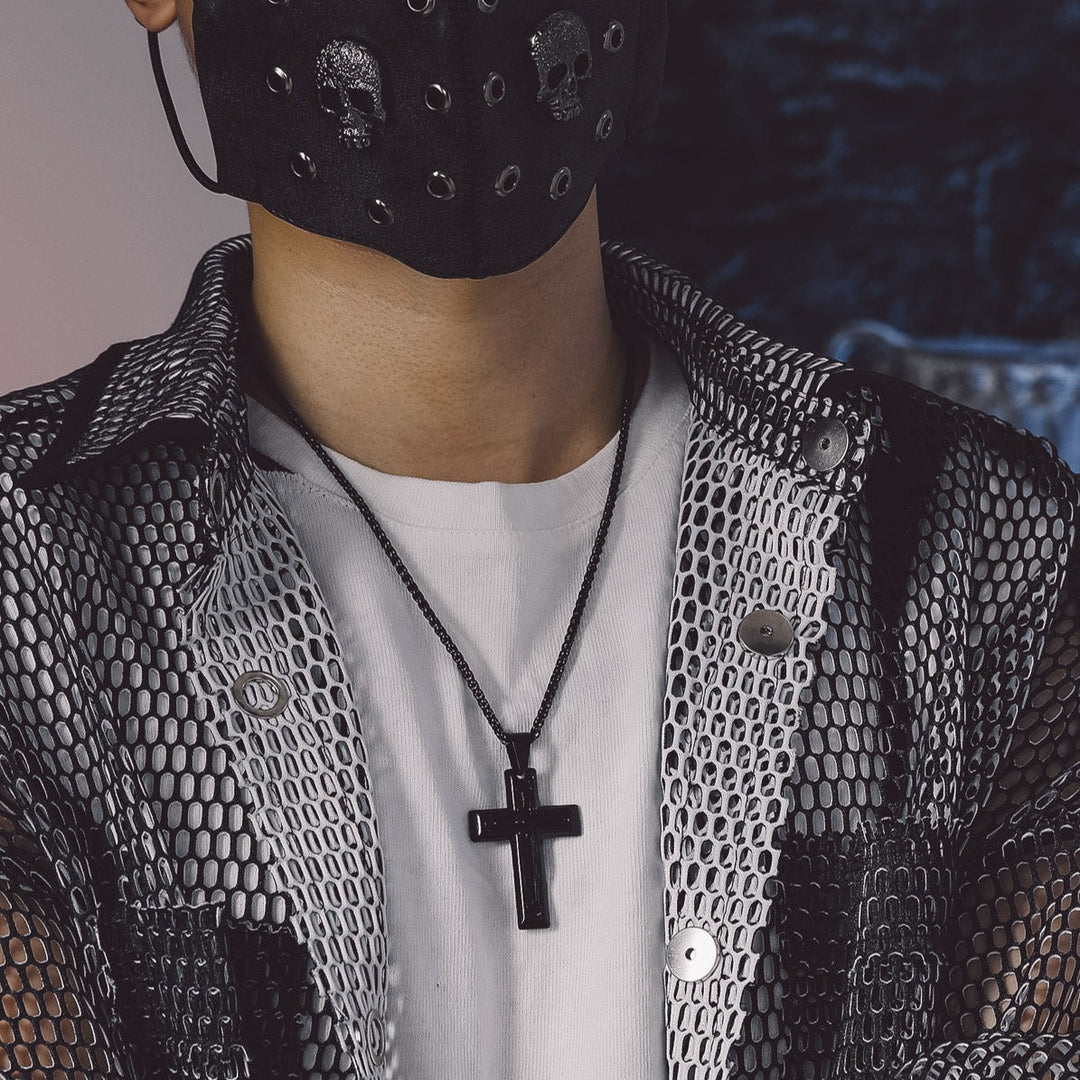 Christian Black Enamel Cross Pendant Necklace for Men Women