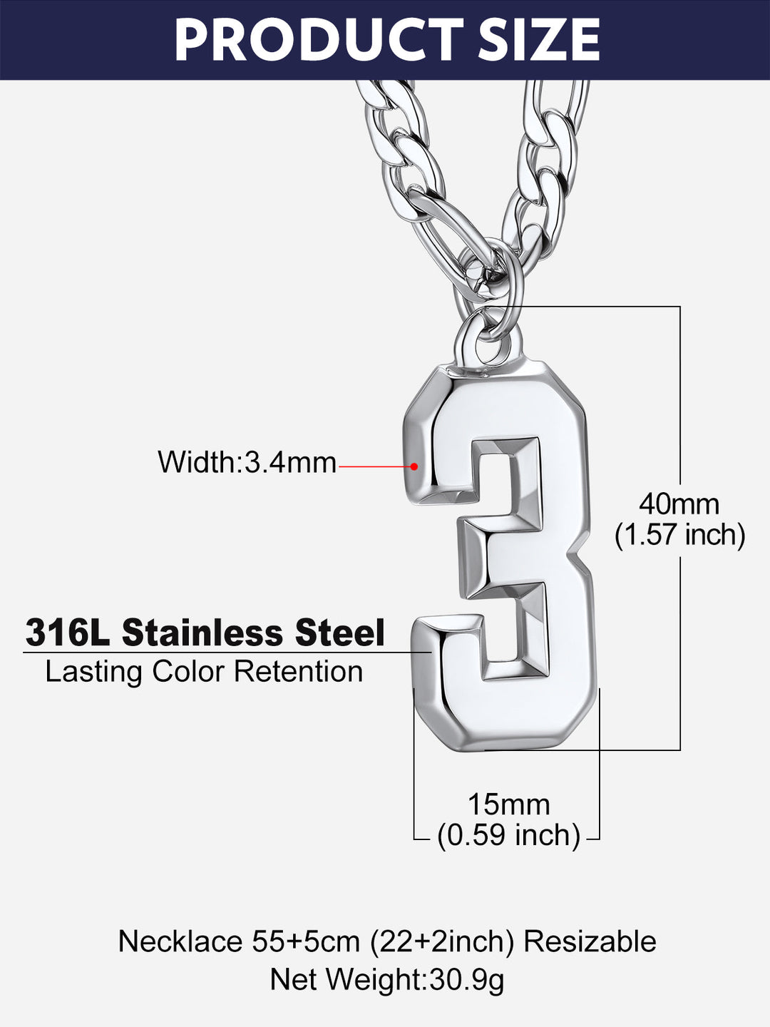 Sports Jersey Number Pendant Necklace with Figaro Chain for Men Boys