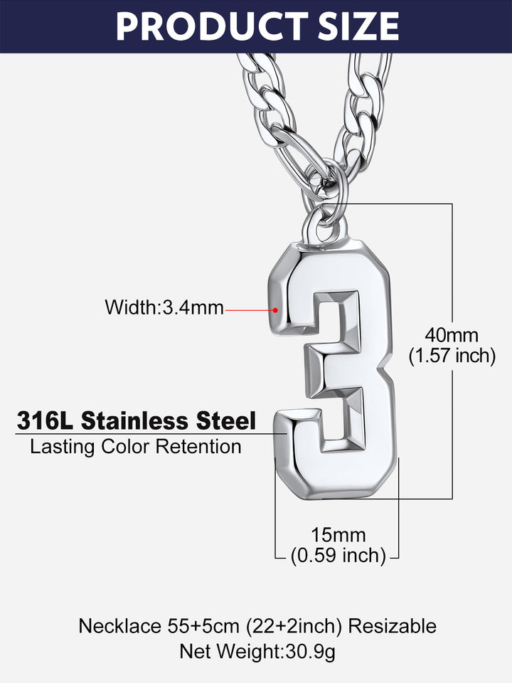 Sports Jersey Number Pendant Necklace with Figaro Chain for Men Boys
