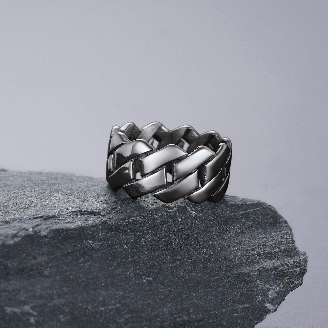 Biker Cuban Chain Stainless Steel Ring for Men 11MM