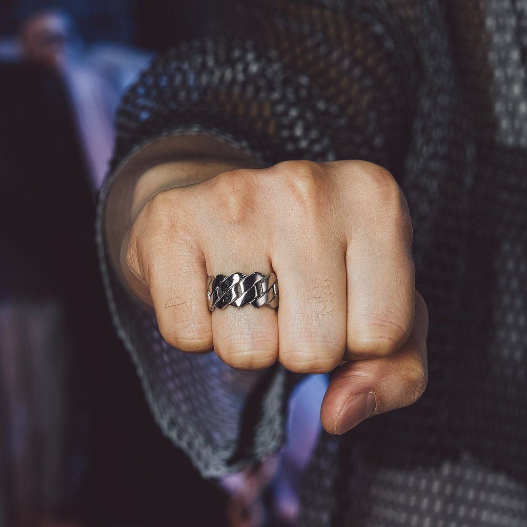 Biker Cuban Chain Stainless Steel Ring for Men 11MM