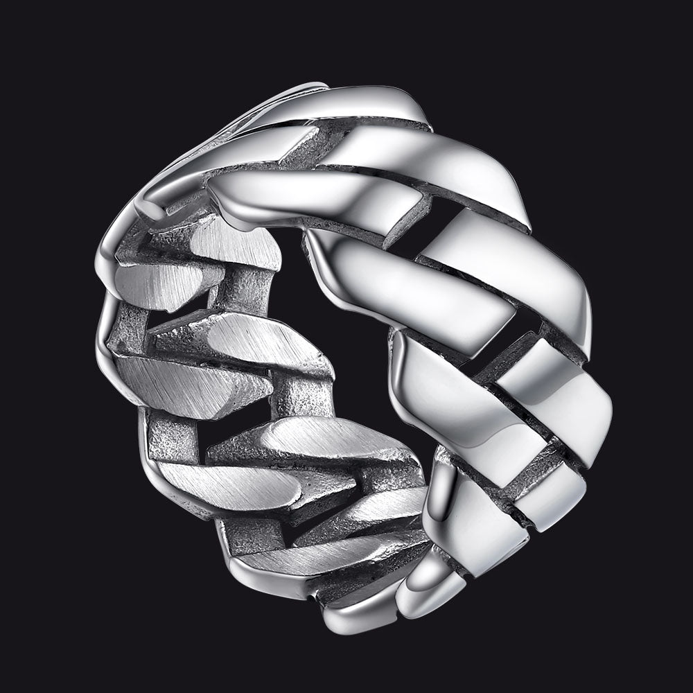 Biker Cuban Chain Stainless Steel Ring for Men 11MM