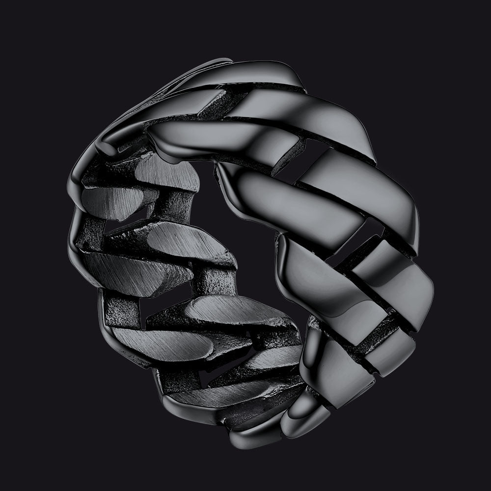 Biker Cuban Chain Stainless Steel Ring for Men 11MM