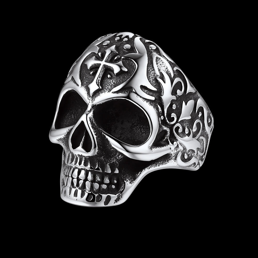 Gothic Punk Cross Sugar Skull Stainless Steel Ring for Men