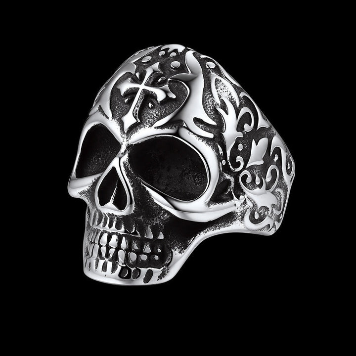 Gothic Punk Cross Sugar Skull Stainless Steel Ring for Men