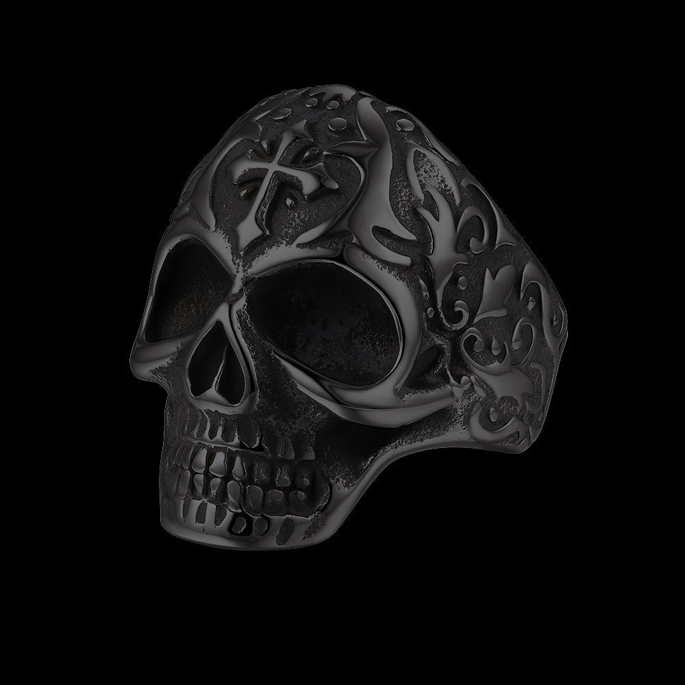 Gothic Punk Cross Sugar Skull Stainless Steel Ring for Men