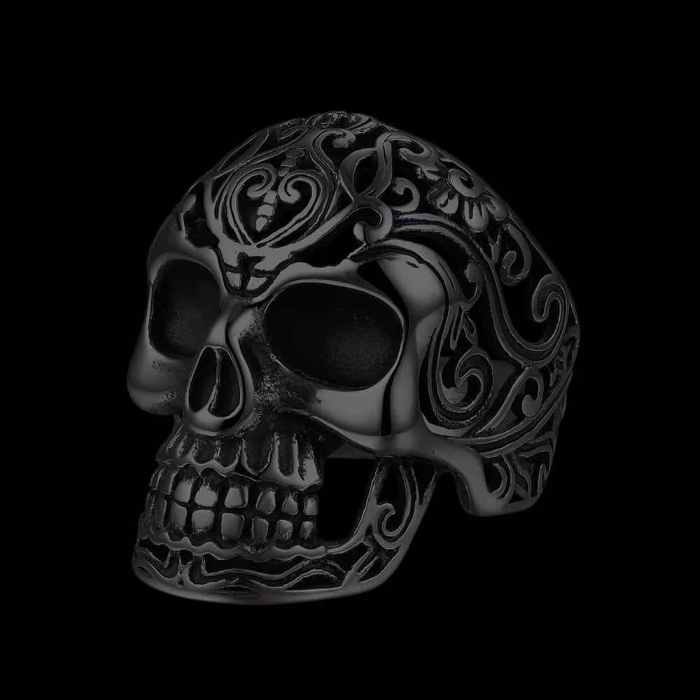 Gothic Skull Hollow Sugar Stainless Steel Ring for Men