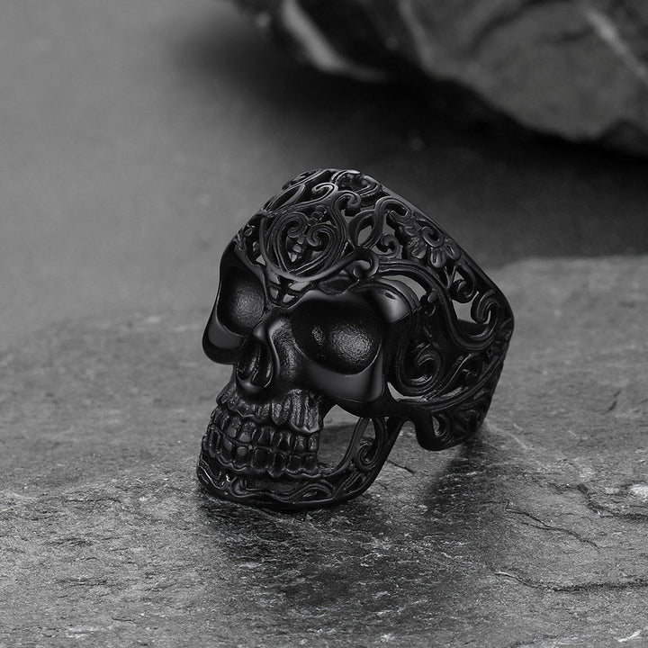 Gothic Skull Hollow Sugar Stainless Steel Ring for Men