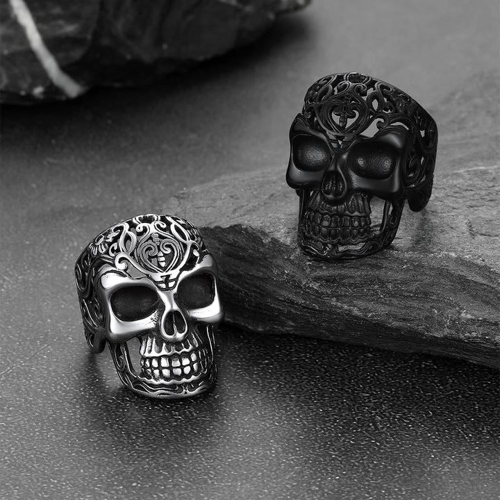 Gothic Skull Hollow Sugar Stainless Steel Ring for Men