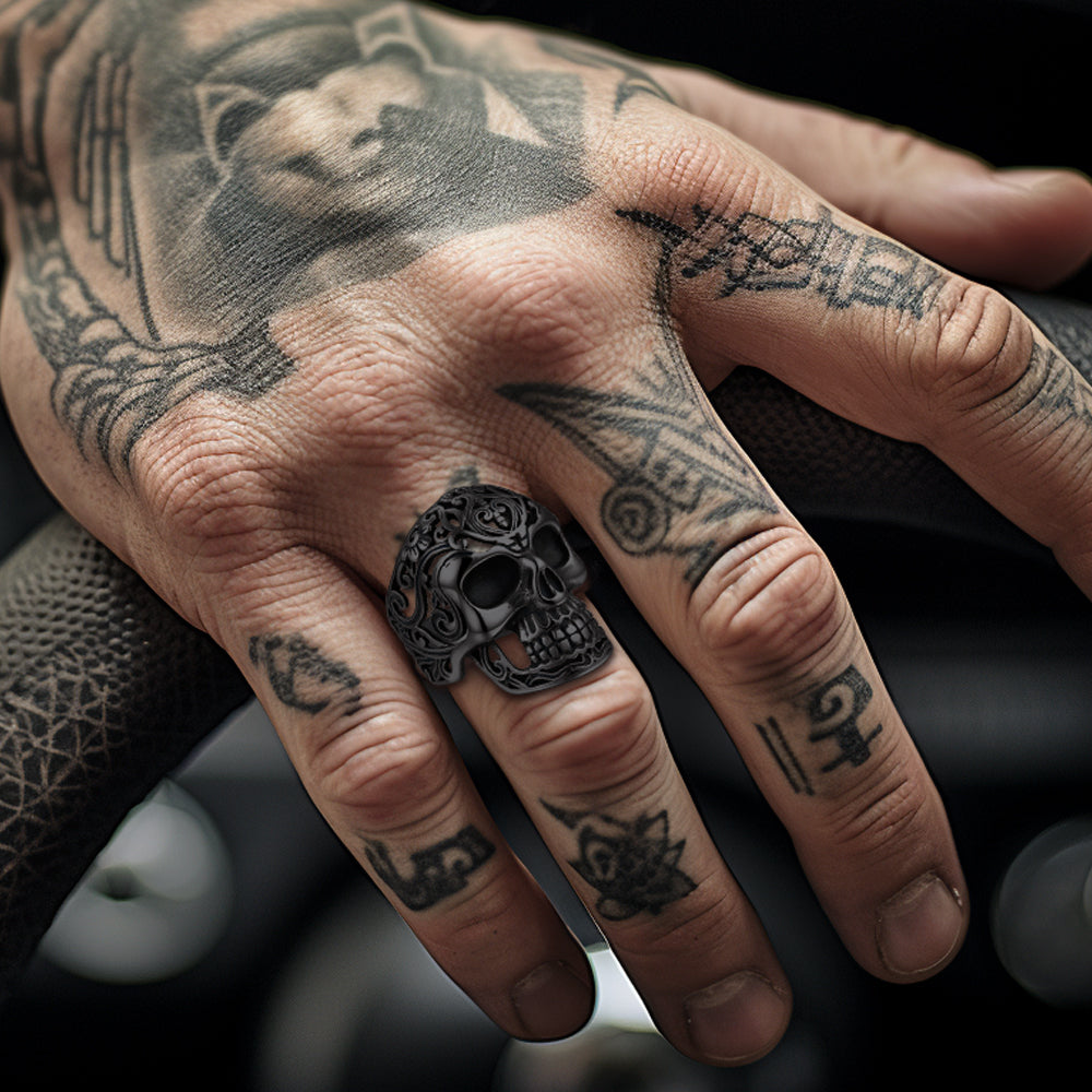 Gothic Skull Hollow Sugar Stainless Steel Ring for Men