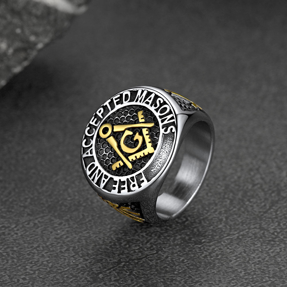 Stainless Steel Masonic Signet Ring for Men Freemasonry