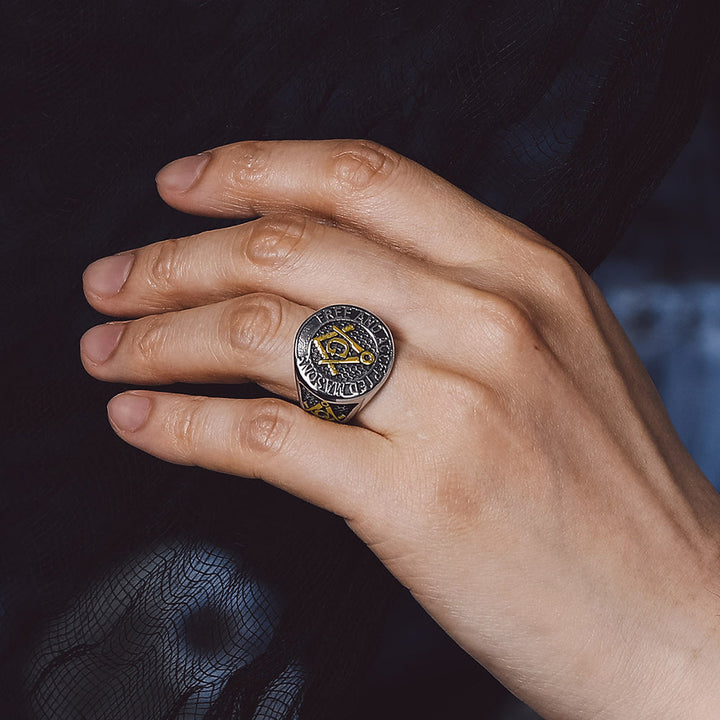 Stainless Steel Masonic Signet Ring for Men Freemasonry
