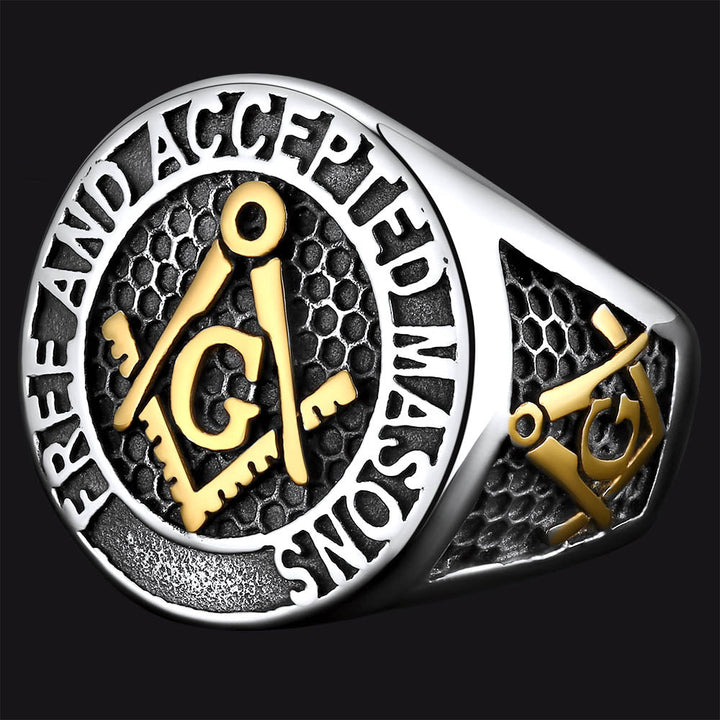 Stainless Steel Masonic Signet Ring for Men Freemasonry