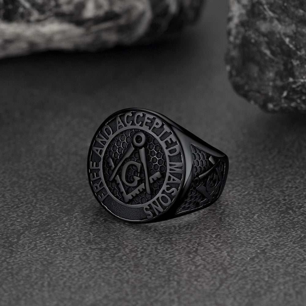 Stainless Steel Masonic Signet Ring for Men Freemasonry