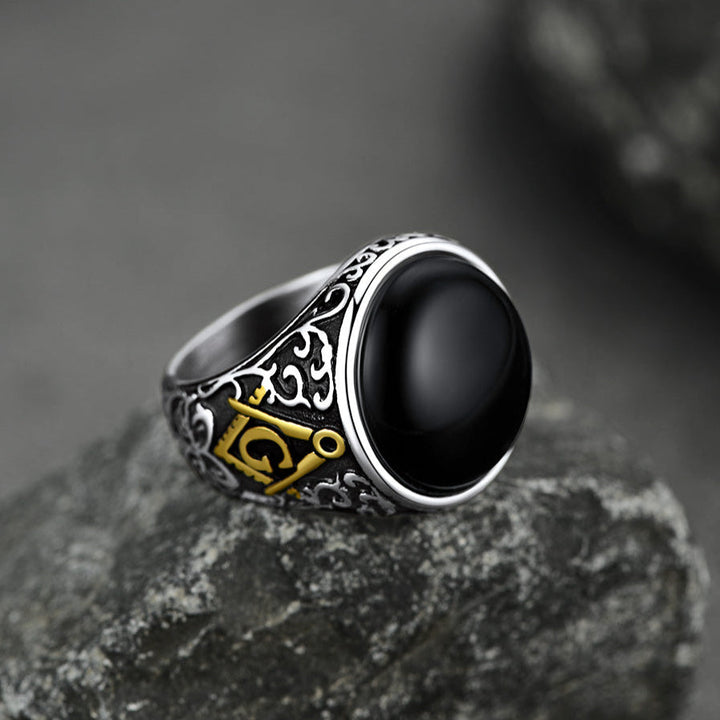 Vintage Masonic Black Onyx Ring for Men Father