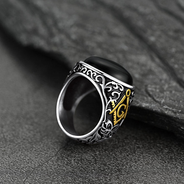 Vintage Masonic Black Onyx Ring for Men Father