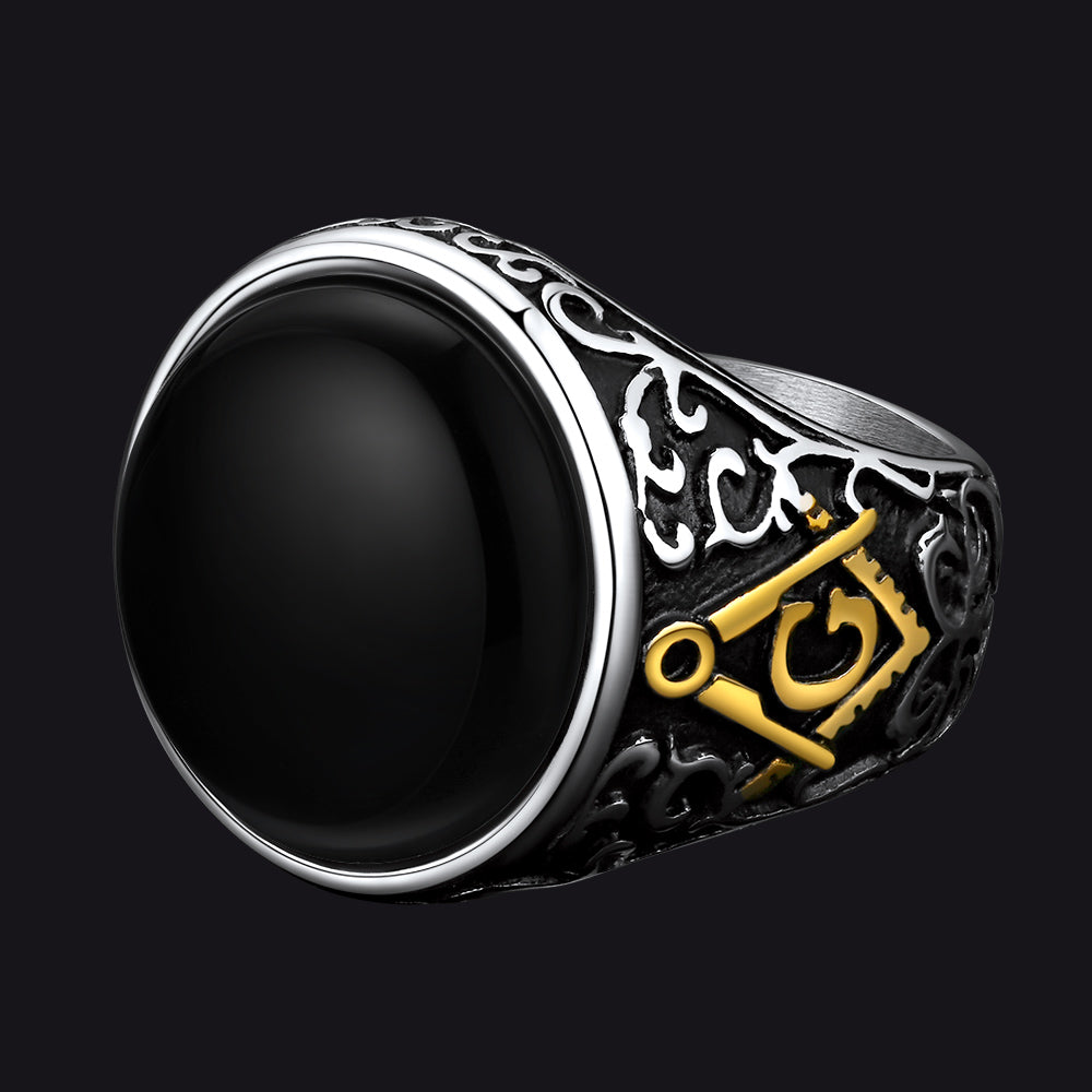 Vintage Masonic Black Onyx Ring for Men Father