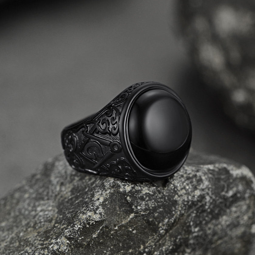 Vintage Masonic Black Onyx Ring for Men Father