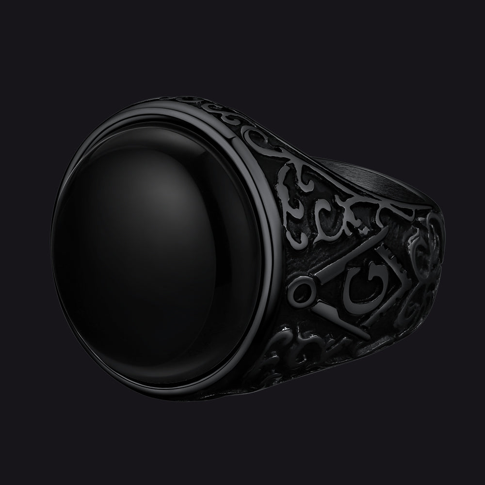 Vintage Masonic Black Onyx Ring for Men Father