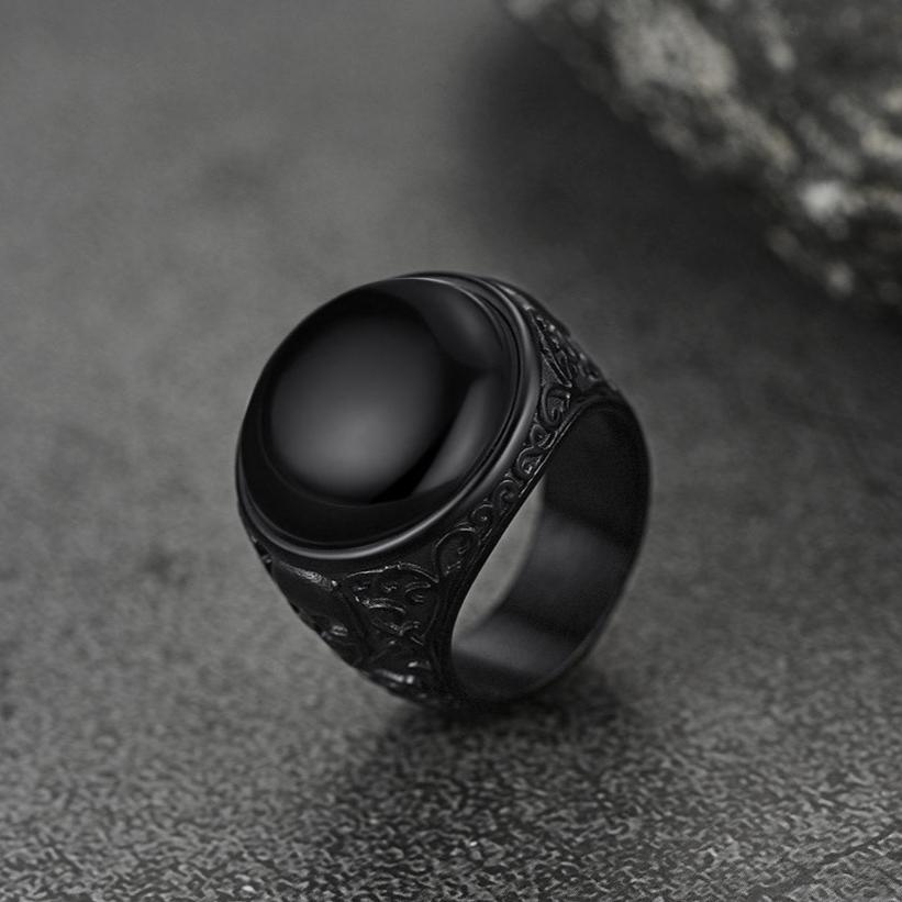 Gothic Black Onyx Signet Ring with Skull for Men