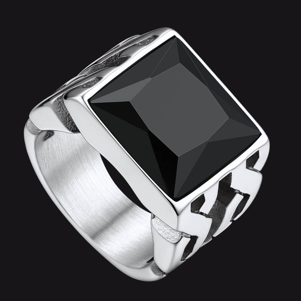 Celtic Black Onyx Signet Ring in Stainless Steel for Men