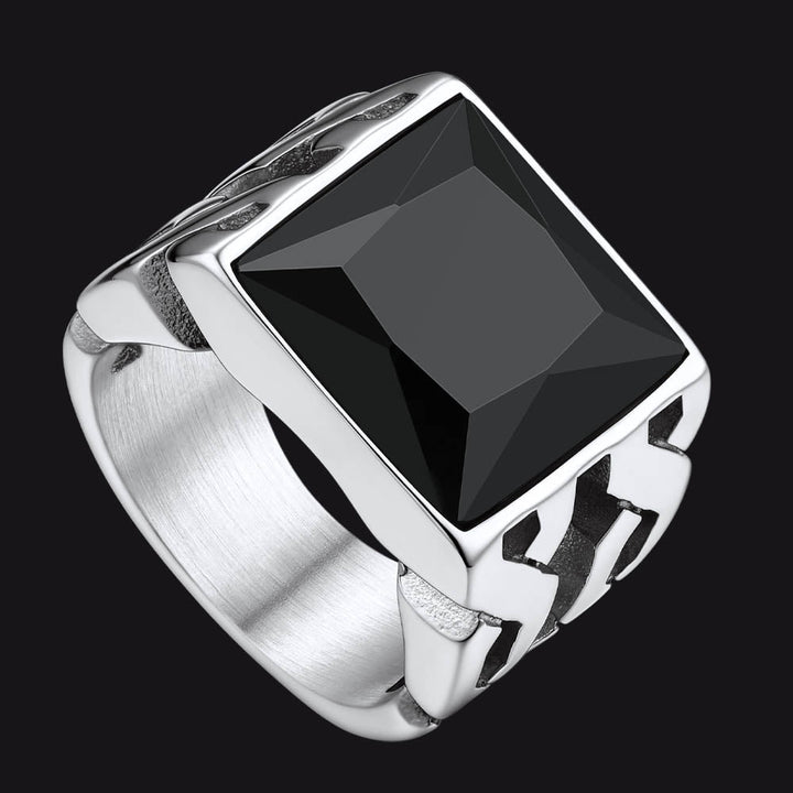 Celtic Black Onyx Signet Ring in Stainless Steel for Men