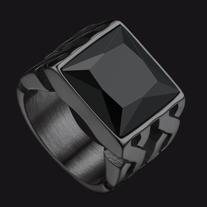 Celtic Black Onyx Signet Ring in Stainless Steel for Men
