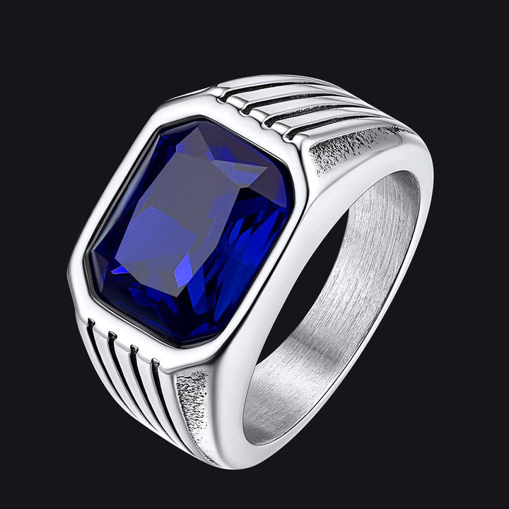Stainless Steel Striped Stone Ring for Men, Size 7-14