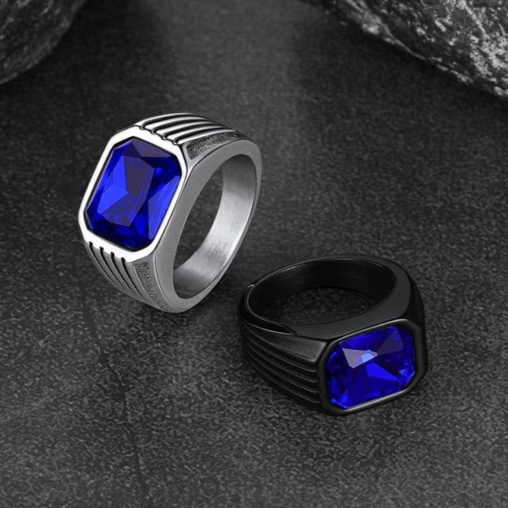 Stainless Steel Striped Stone Ring for Men, Size 7-14