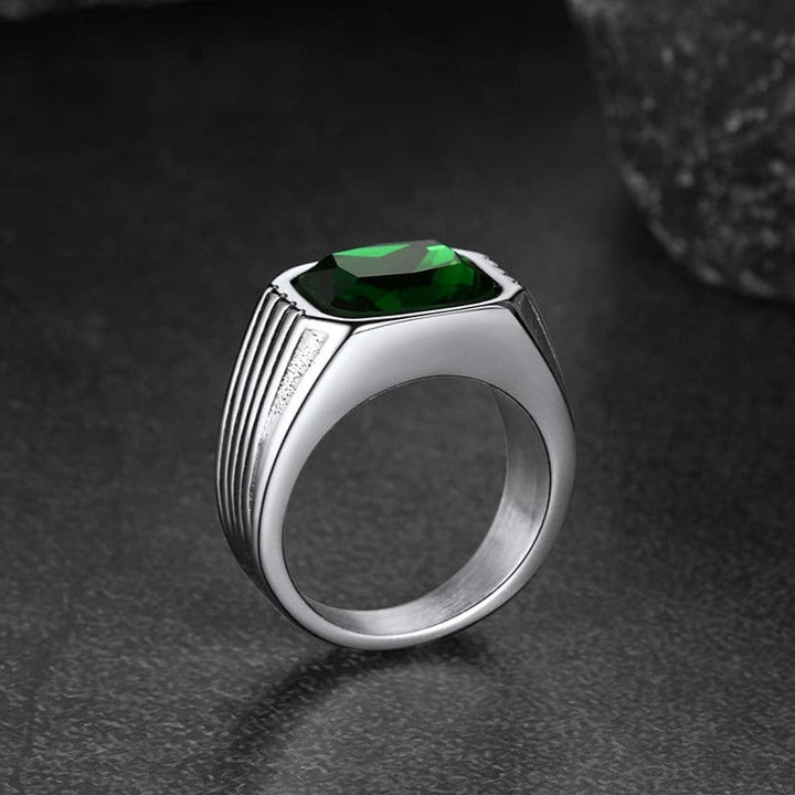 Stainless Steel Striped Stone Ring for Men, Size 7-14