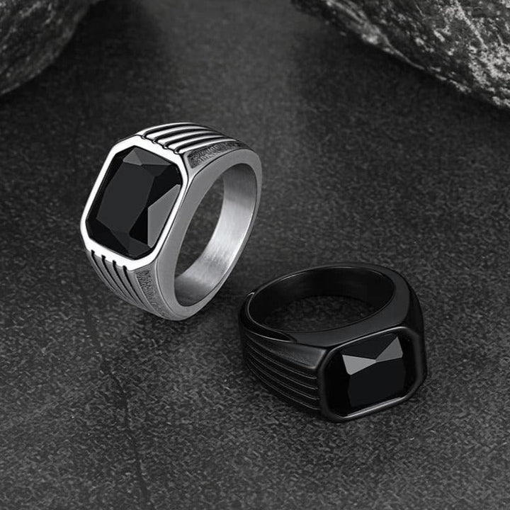 Stainless Steel Striped Stone Ring for Men, Size 7-14